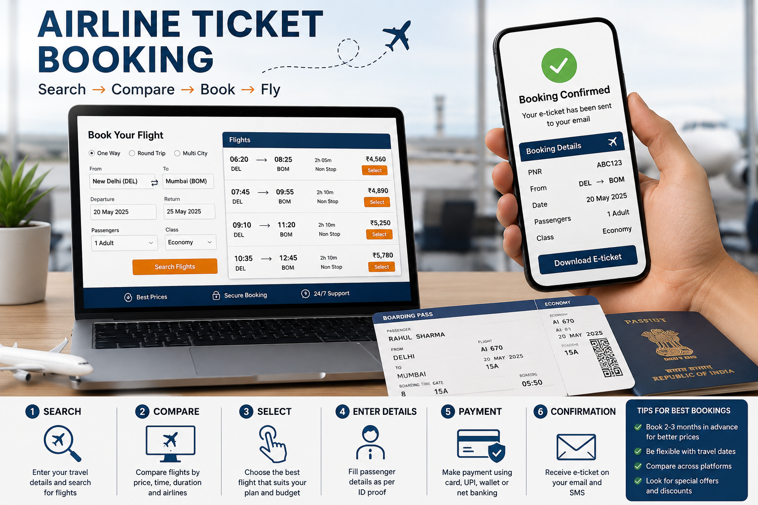 There are several main methods to book airline tickets, ranging from traditional to modern digital options: