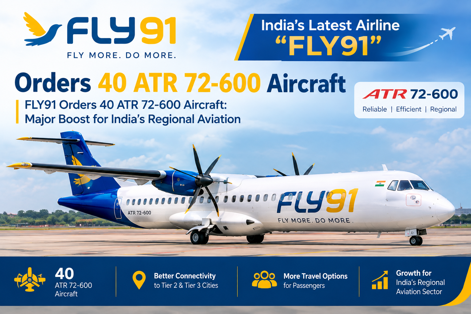 India’s Latest Airline FLY91 Orders 40 ATR 72-600 Aircraft: Major Boost for India’s Regional Aviation